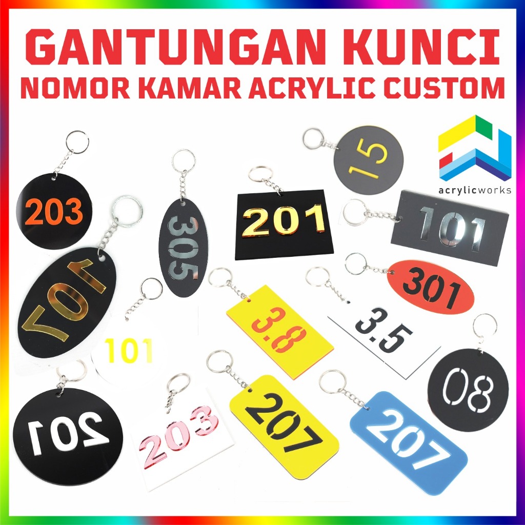 Gantungan Kunci Ganci Nomor Kamar Hotel Kost Akrilik Custom Modern Eksklusif Bebas Murah Cepat