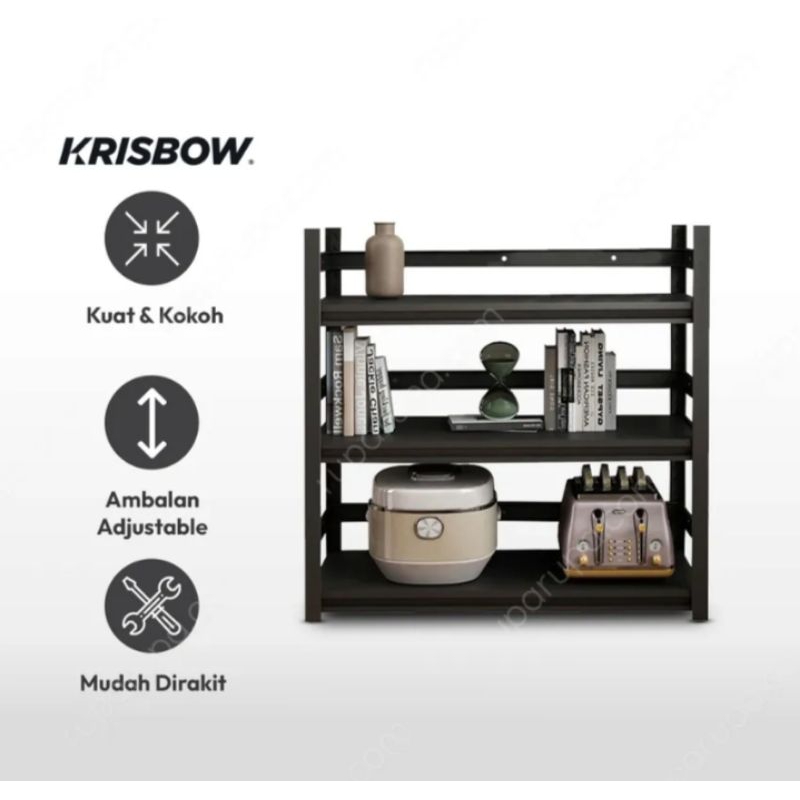 krisbow rak besi 3 tingkat dengan roda-hitam