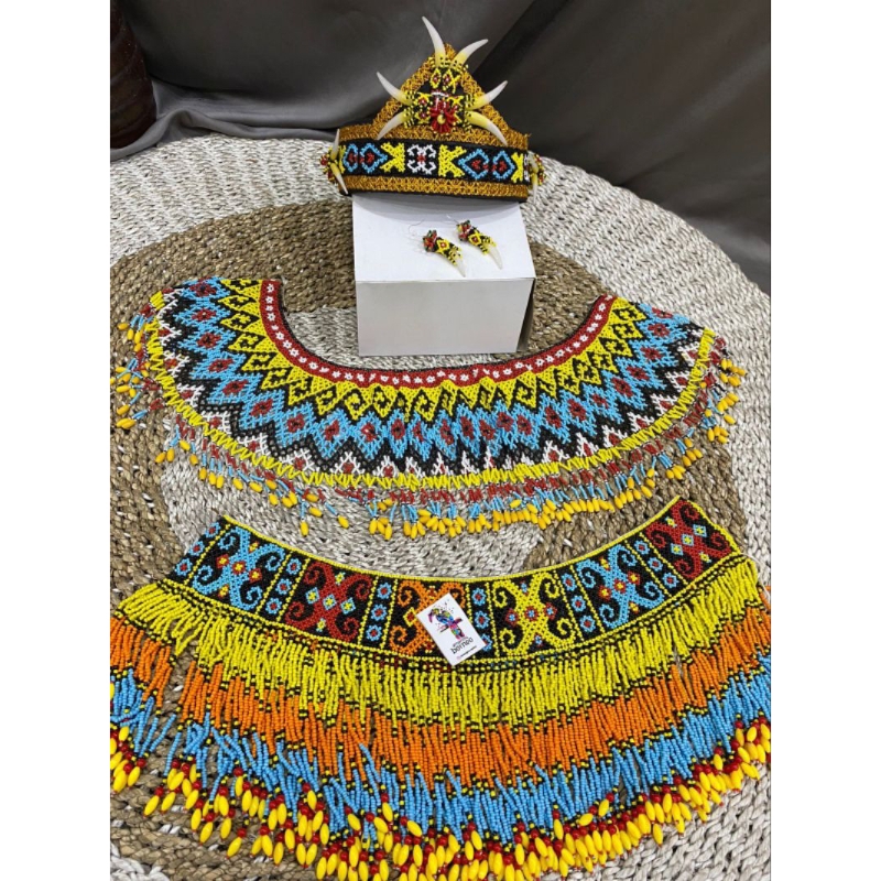 SATU SET TERATAI DEWASA MANIK DAYAK - TERATAI RUMBAI MANIK DAYAK - AKSESORIES TARI DAYAK TERATAI MAN