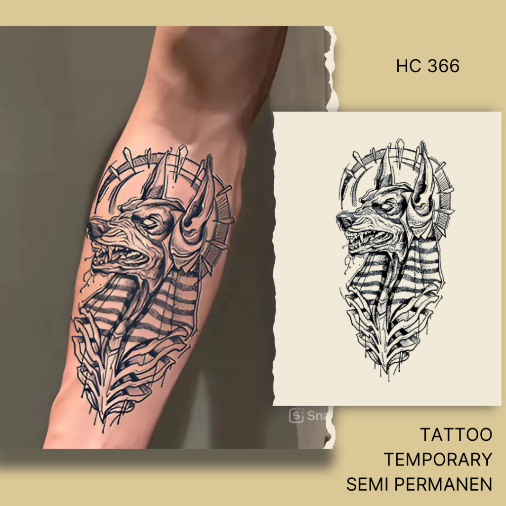 TATOO TEMPORARY SEMI PERMANEN HC-366 tato temporer waterproof lengan tangan tahan lama motif anubis