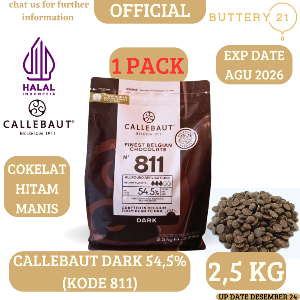 

CALLEBAUT DARK CHOCOLATE 54,5% 2,5 KG/COKELAT HITAM MANIS/CALLEBAUT 811/COKELAT CALLEBAUT