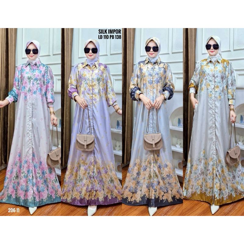 Gamis silk import bunga
