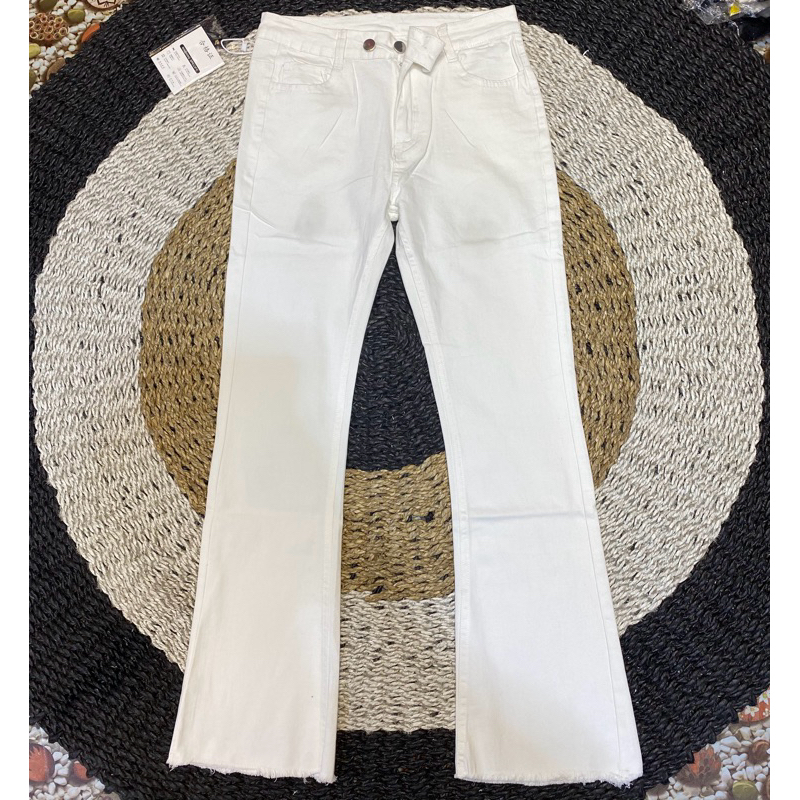 Jeans cutbray Elsa putih import