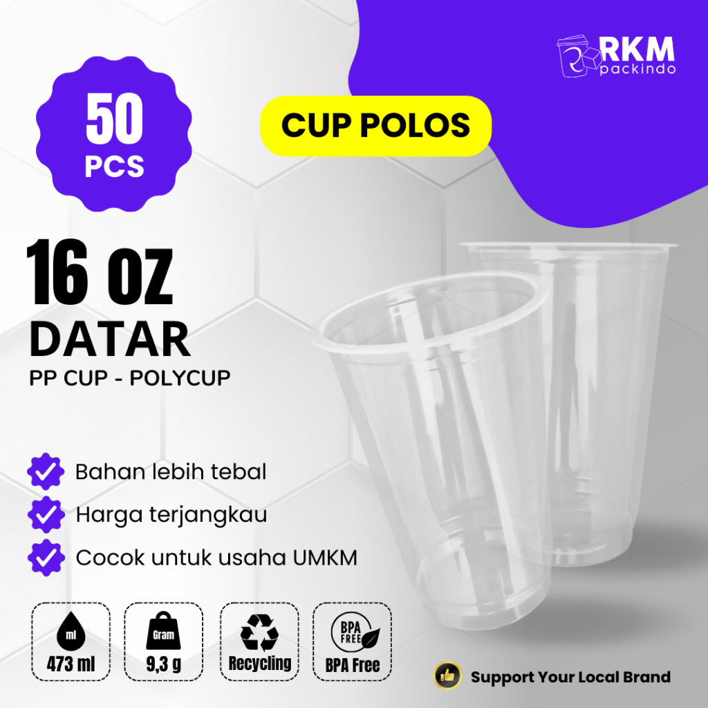 (50pcs) CUP PP POLOS POLYCUP 16oz Datar POLYCUP 9,3 gr