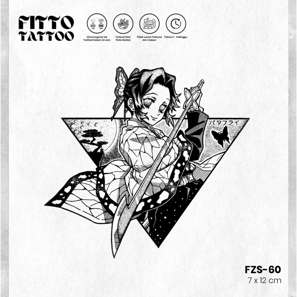 INKITA-Tato Temporer Stiker Tatto Anti Air Anime Semi Permanent Fruit Ink Anime Sayap Love Naga