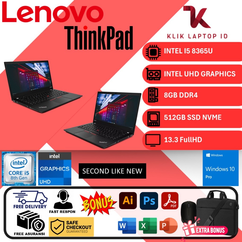Lenovo Thinkpad L380/L480/L570 Intel I5 8250U 16GB 512GB FHD Win10Pro SECOND LIKE NEW