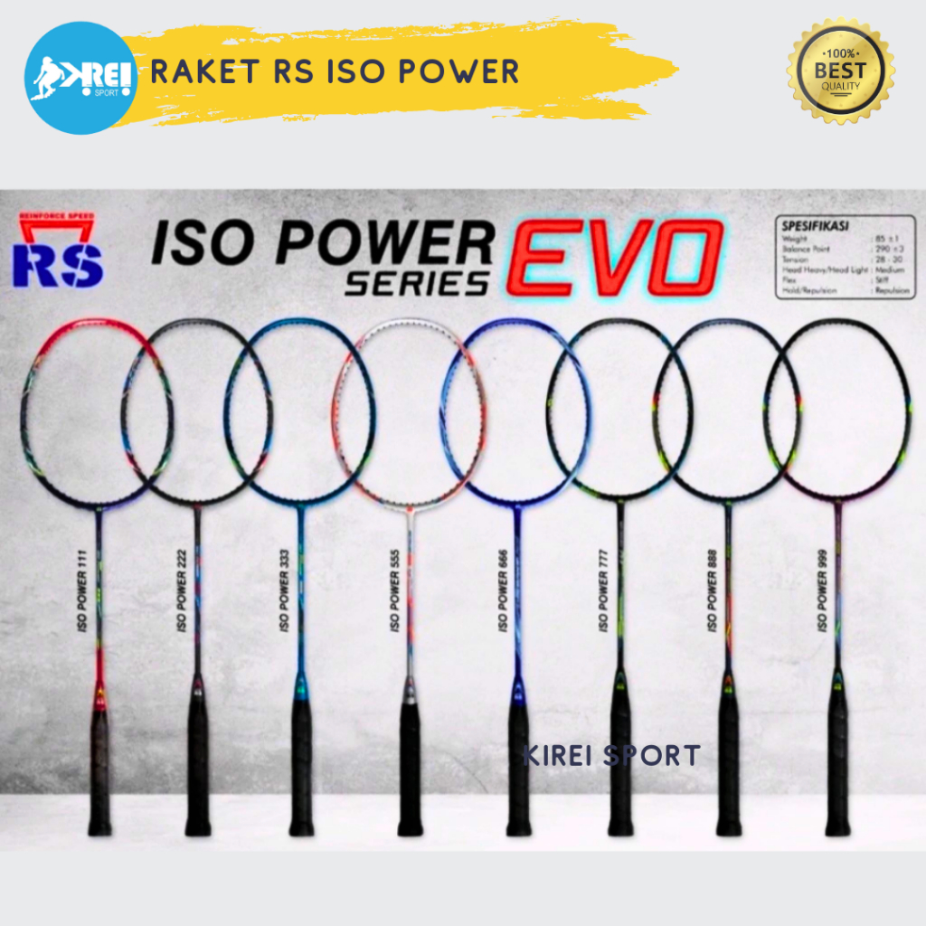 Raket Badminton PAKET LENGKAP RS Iso Power Reinforce Speed EVO 111 222 333 555 666