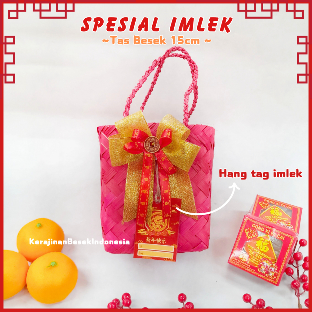 

GOODIE BAG HAMPERS IMLEK 2025 BONUS HANG TAG Tas besek 15cm-22cm warna pita Kue keranjang sangjit chinese new year CNY Moon cake