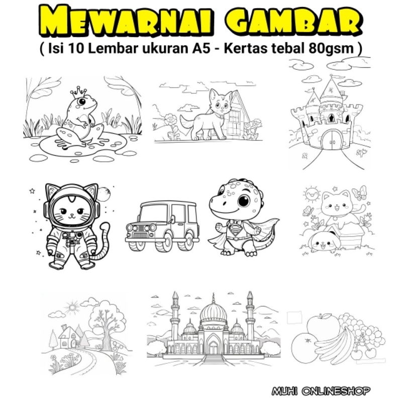 

10 lembar kertas mewarnai - Ukuran A5- Kertas HVS tebal- TERMURAH DISHOPEE