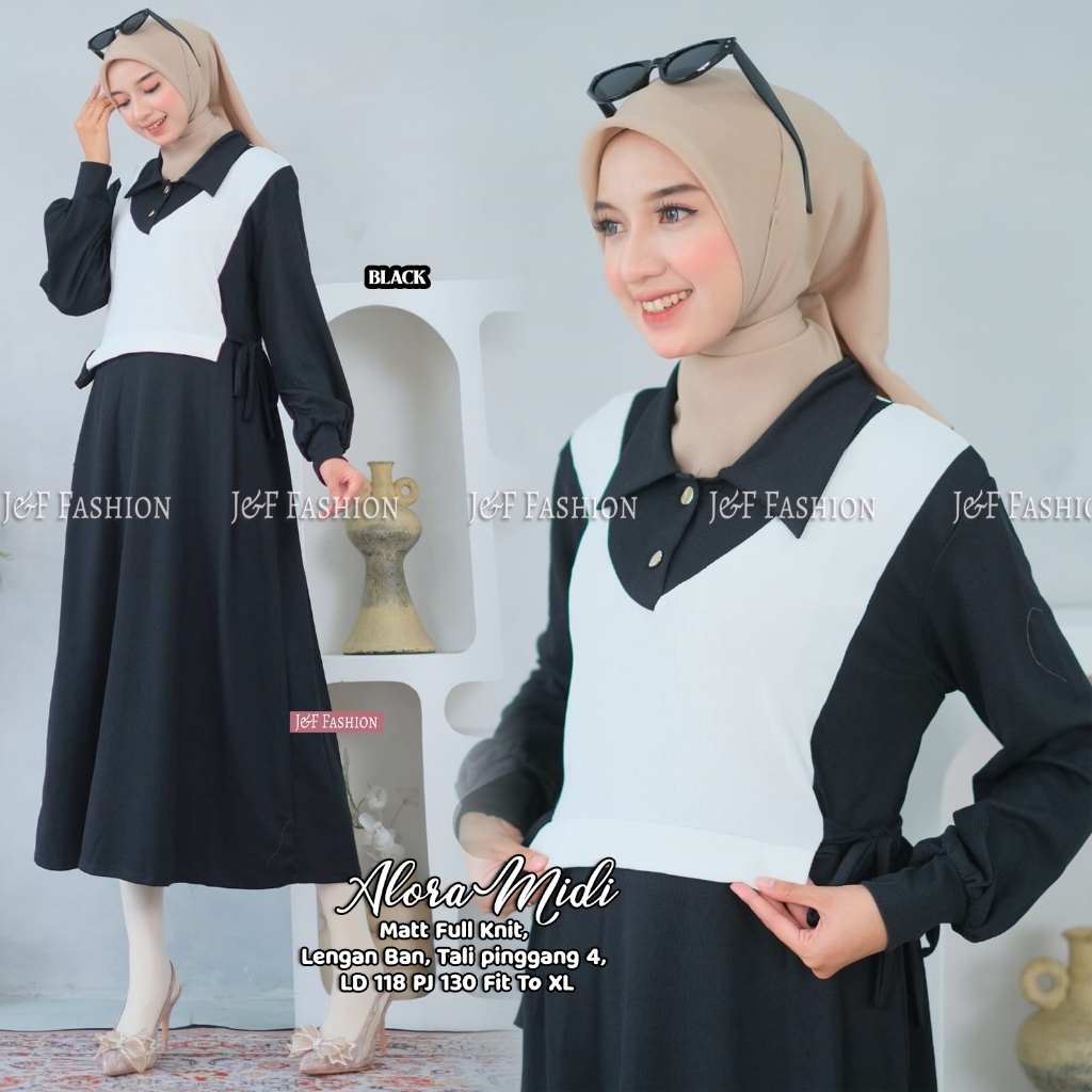 Midi Dress Wanita Kaos Knite Rajut Premium Adem Tebal Melar Nyaman di Pakai Fashion Muslim Kekinian 