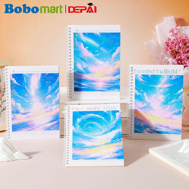 

BOBOMART 1 Pcs Buku Tulis Ring A5-DP016 80 Lembar, Notebook Spiral Motif, Cover Mika, Murah