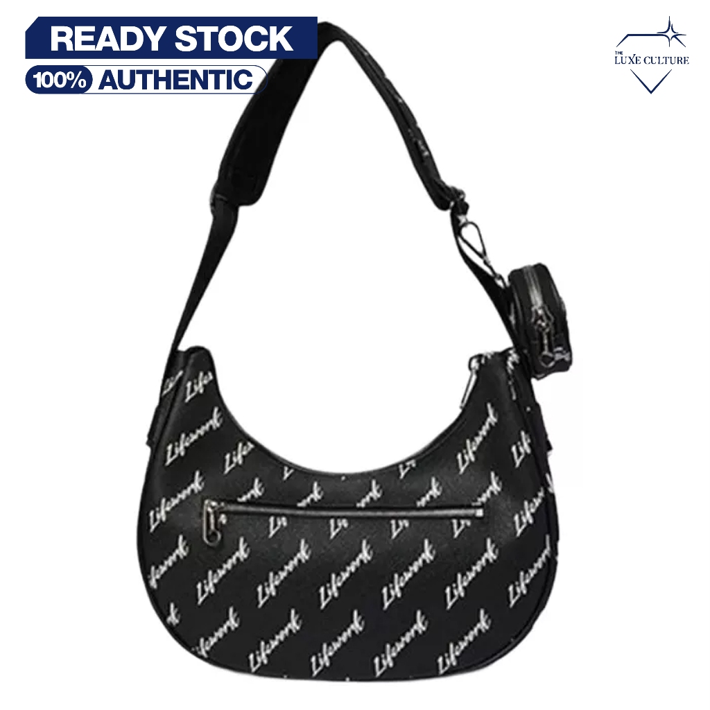 Lifework Essential Radogram Leather Pattern Black Hobo Bag / Tas Branded Original