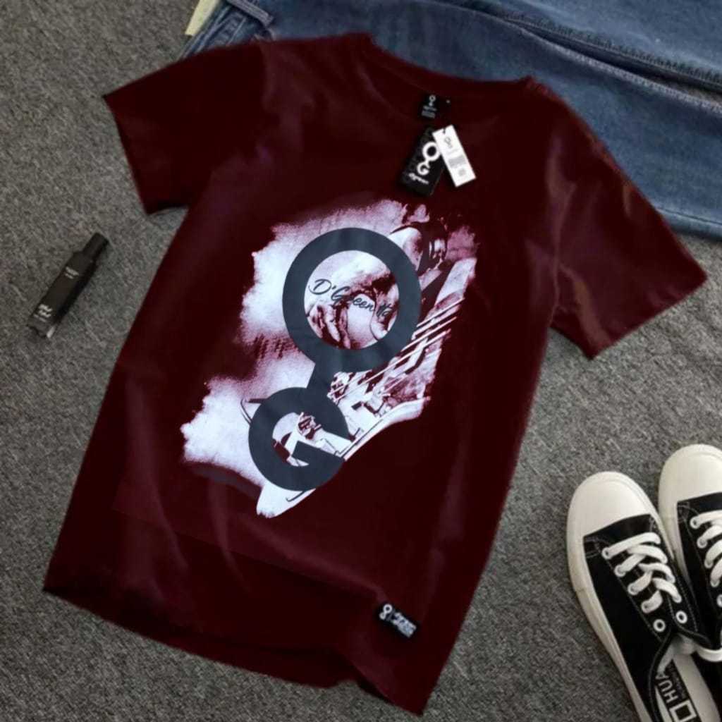 D`GREEN Tshirt merah maroon Original Pria Wanita Logo background guitar Monochrom - Kain Katun / Kao