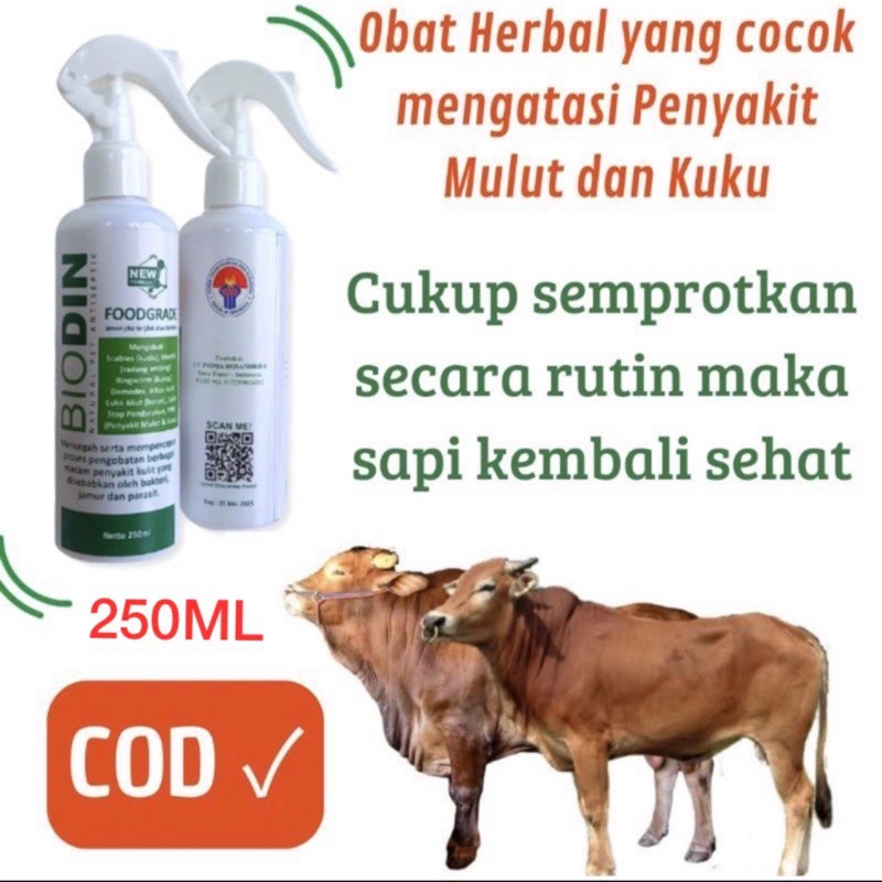 Biodin Spray Sapi 250ml Original Obat PMK Sapi Kambing Ampuh Mengatasi PMK