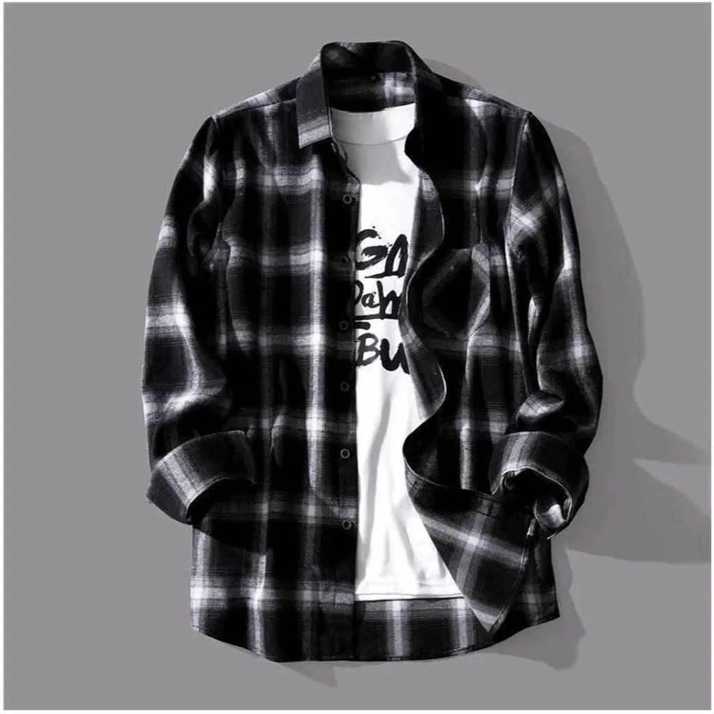 BIG SIZE kemeja flanel hem flanel big size jumbo XXL XXXL XXXXL pria lengan panjang kotak kotak