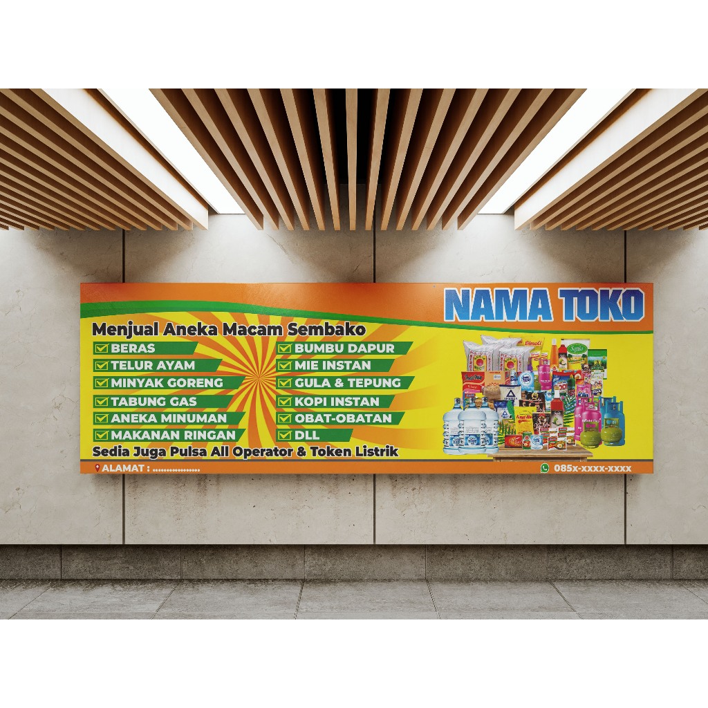 BANNER SPANDUK TOKO KELONTONG/SEMBAKO CUSTOM DESAIN & UKURAN/PROMOSI TOKO KELONTONG/SEMBAKO