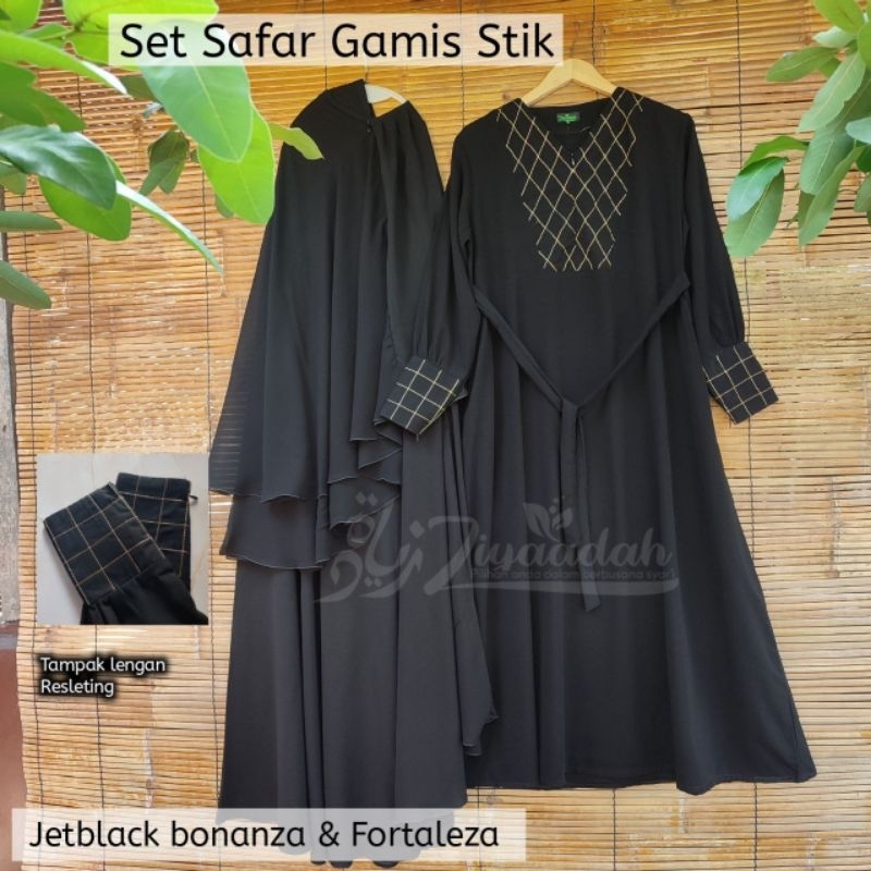 Gamis Stik Akhwat Set Safar dan set Cadar Tali S M L dan XL Dewasa