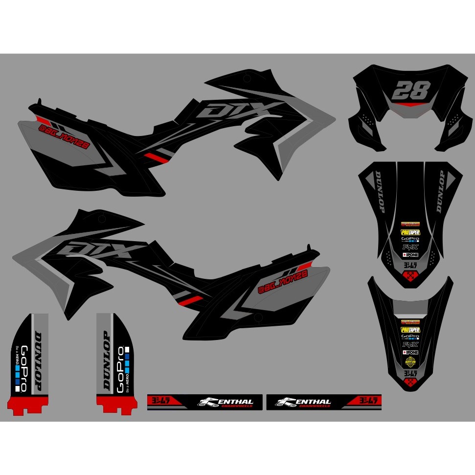 Decal stiker kawasaki klx new dtracker motif simpel hitam abu