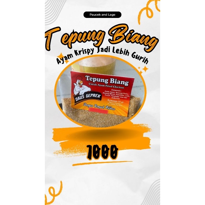 

Tepung Biang ( Bumbu Tepung Ayam Krispy ) Untuk 1kg tepung Gandum