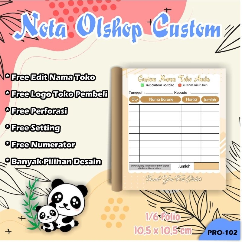 

Cetak Nota Satuan Custom Full Color isi 100 Lembar