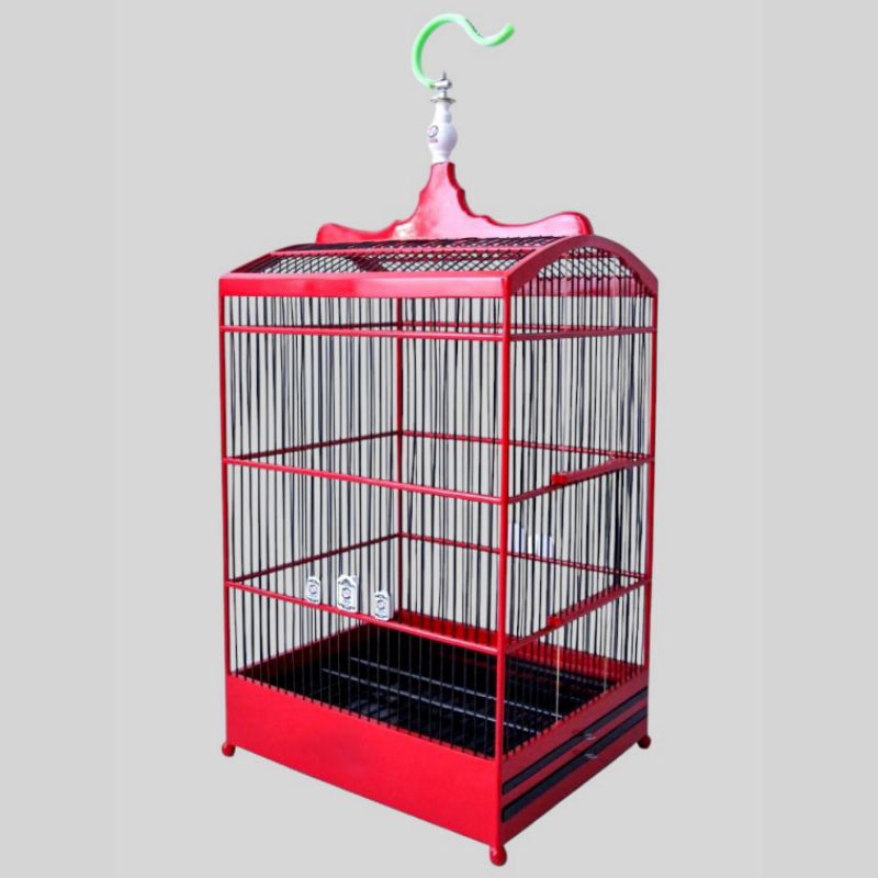 Sangkar Burung No. 2, Sangkar Burung Fullset, Gantungan, jeruji, sudah di finishing, Warna Merah, Hi