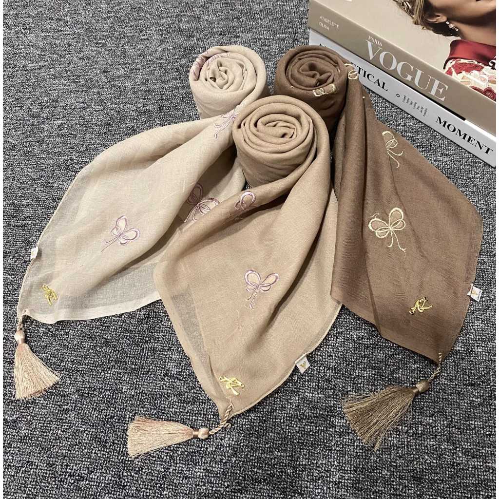 Kerudung Segi Empat Paris Bordir Pita Coquette Jambul Hijab Segiempat Paris Jadul Rumah Hijab