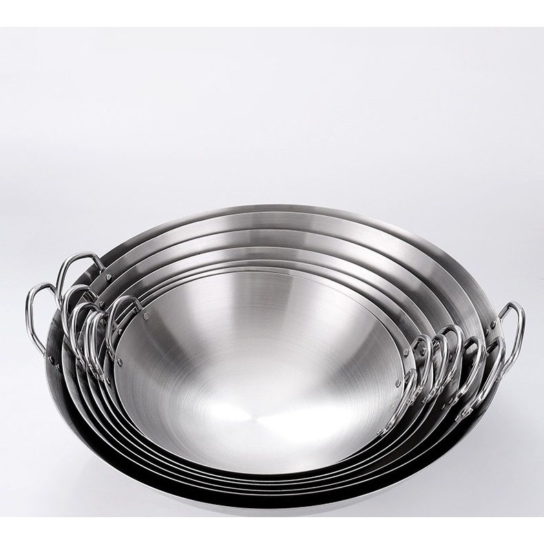 Wajan Penggorengan Anti Karat Full Stainless Steel Wajan Stainless 304 Pegangan Stainless Kuali