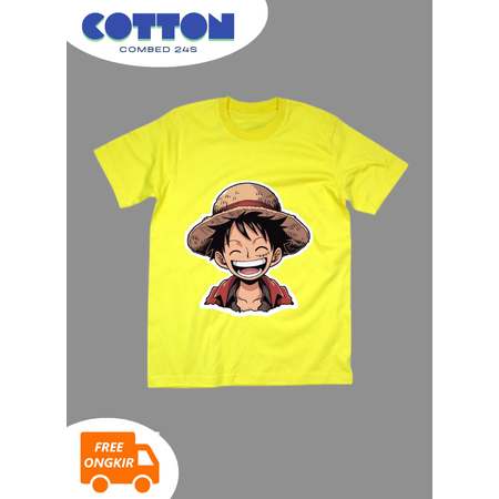 KAOS KUNING KENARI REGULER LENGAN PENDEK GAMBAR ONE PIECE PRIA WANITA UNISEX S M L XL COMBED 24S