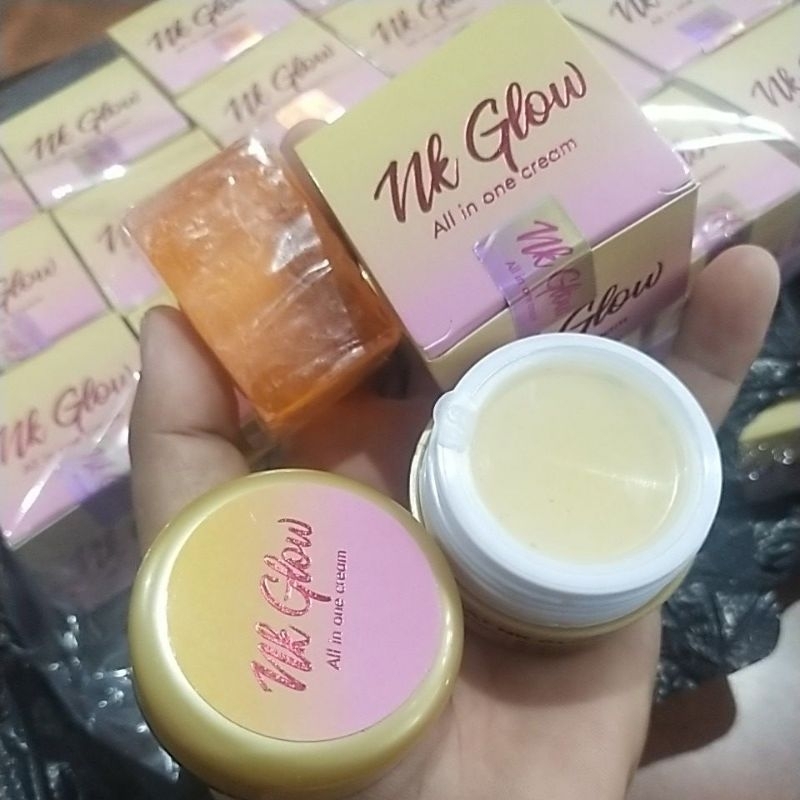 [ FREE SABUN MUKA ORANGE ] cream nk glow original 100% / cream siang malam All In One / cream night 