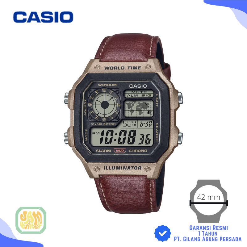 Jam Tangan Pria Casio AE-1200WHL-5AVDF Digital Cokelat Kulit