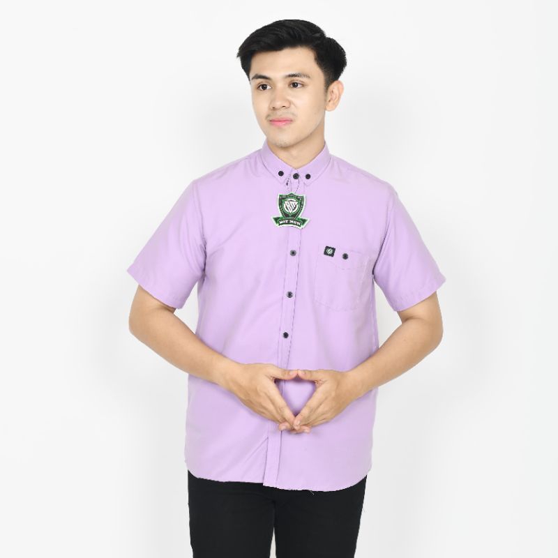 Lilac Kemeja Polos Pria Lengan Pendek Kemeja Casual Formal Cowok Baju Hem Kemeja Santai