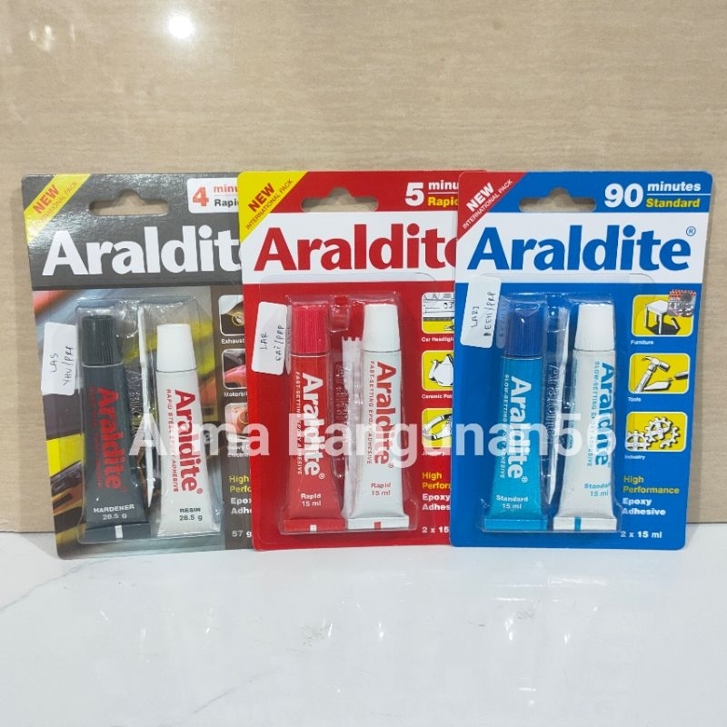 Lem Epoxy Araldite Rapid 4 5 Minutes / Lem Araldite Besi Merah Biru / Araldite Steel Epoxy / Araldit