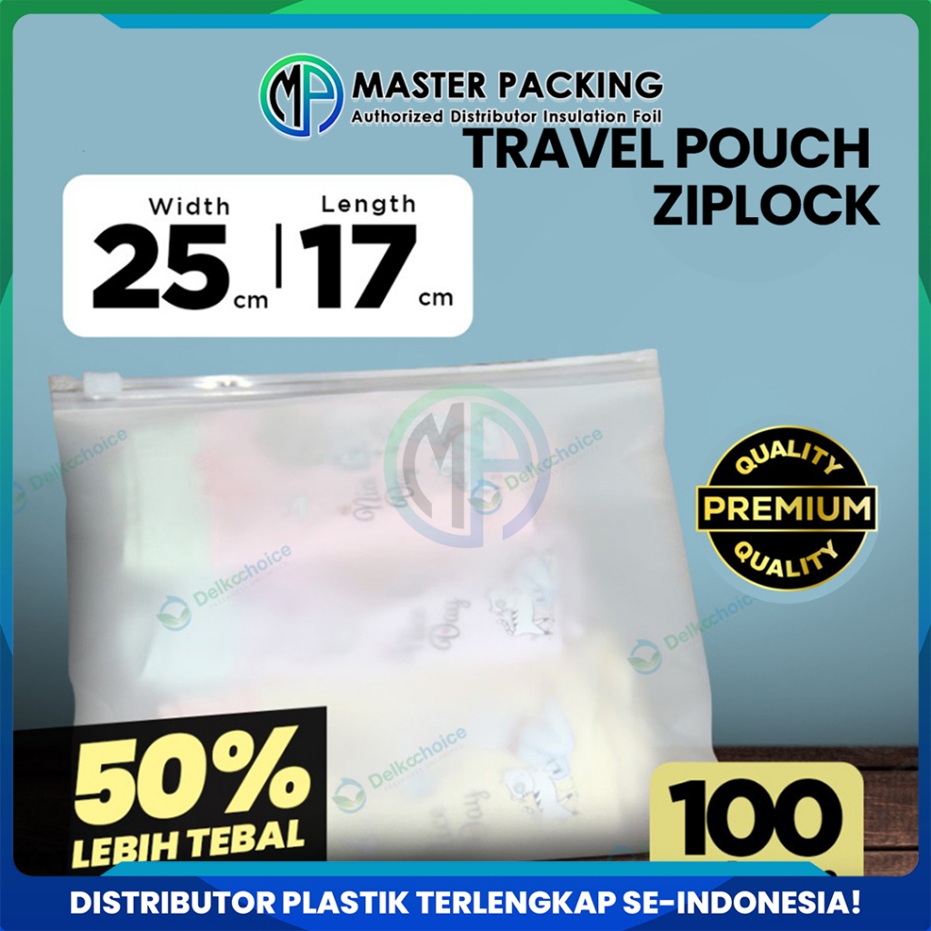 Plastik Travel Pouch Zipper Bag 25cm x 17cm Premium HD 100 Mic Kantong Organizer Matte - Delkochoice