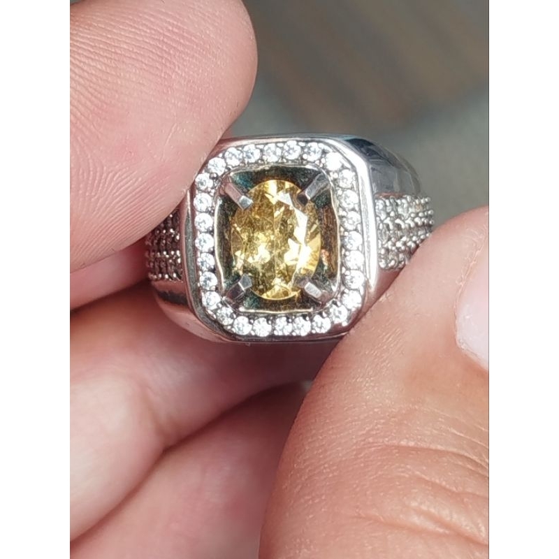 batu tourmaline canary 1.29 crat ring perak memo MRI top kristal clean