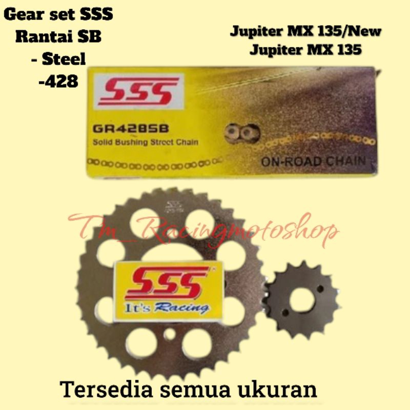 GEAR SET SSS 428 JUPITER MX 135 / NEW JUPITER MX 135 & RANTAI SSS 428 SB GOLD ORIGINAL