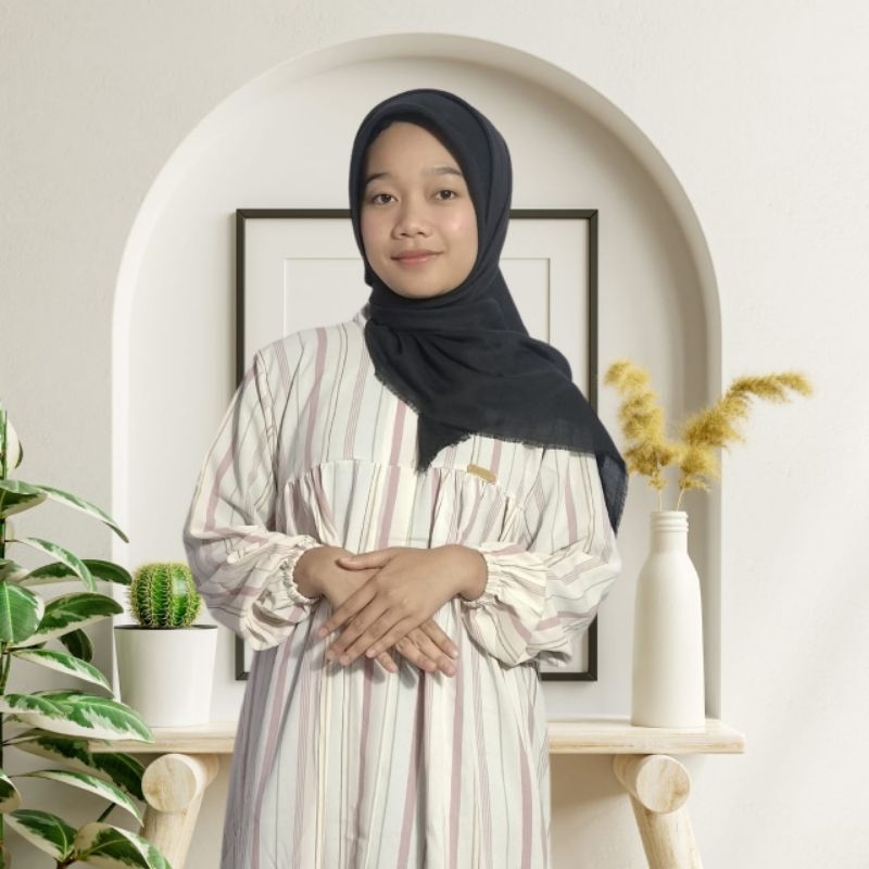 Gamis Muslim Salur Baju Wanita Motif Garis Terbaru