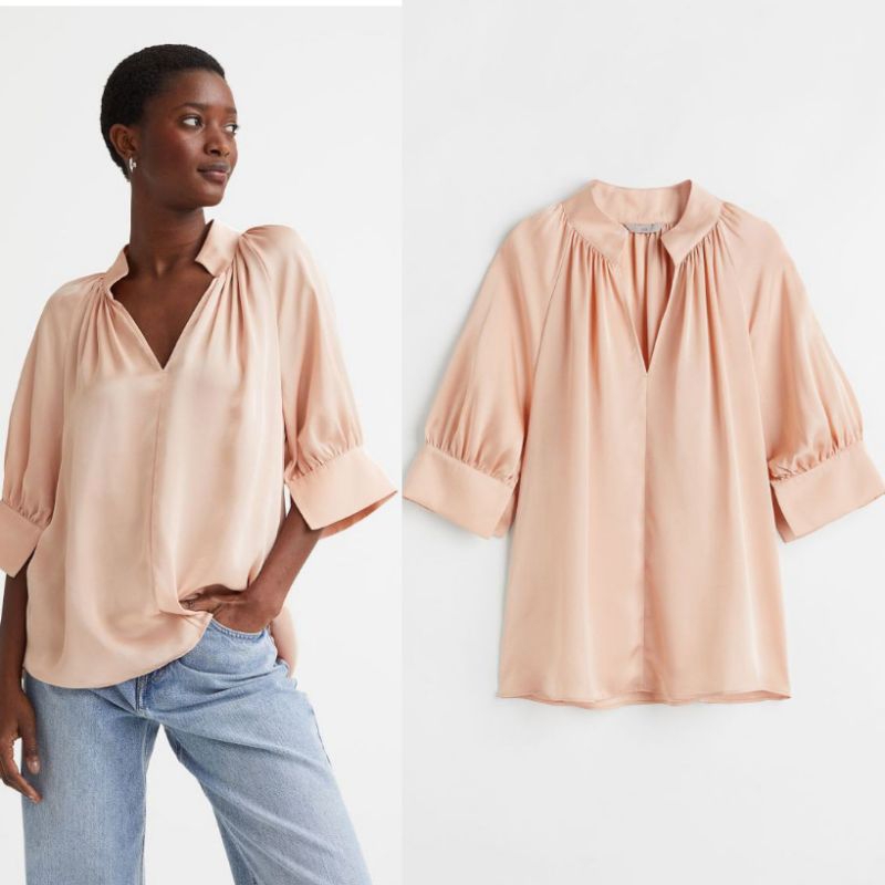 HNM HM satin BLOUSE V neck (21-2)