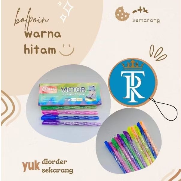 

Bolpen Spiral Warna Berkualitas Orlee/Lusin isi 12 pcs