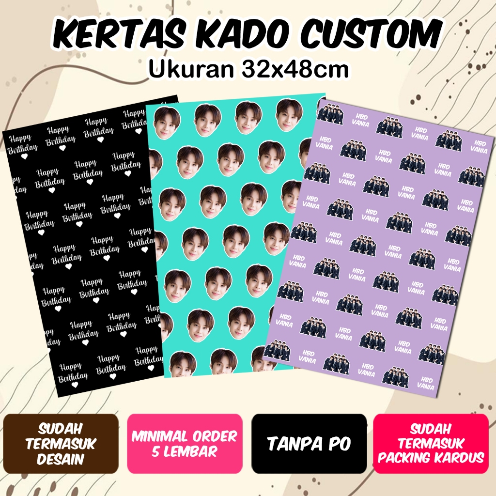 

Kertas Kado Custom Foto Wajah Nama Wrapping Paper Custom Murah
