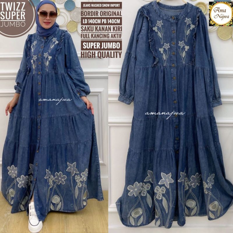JUMBO LD 140 dan LD 120 cm TWIZZ GAMIS BAJU  WANITA JEANS SUPER JUMBO BY AMANAJWA