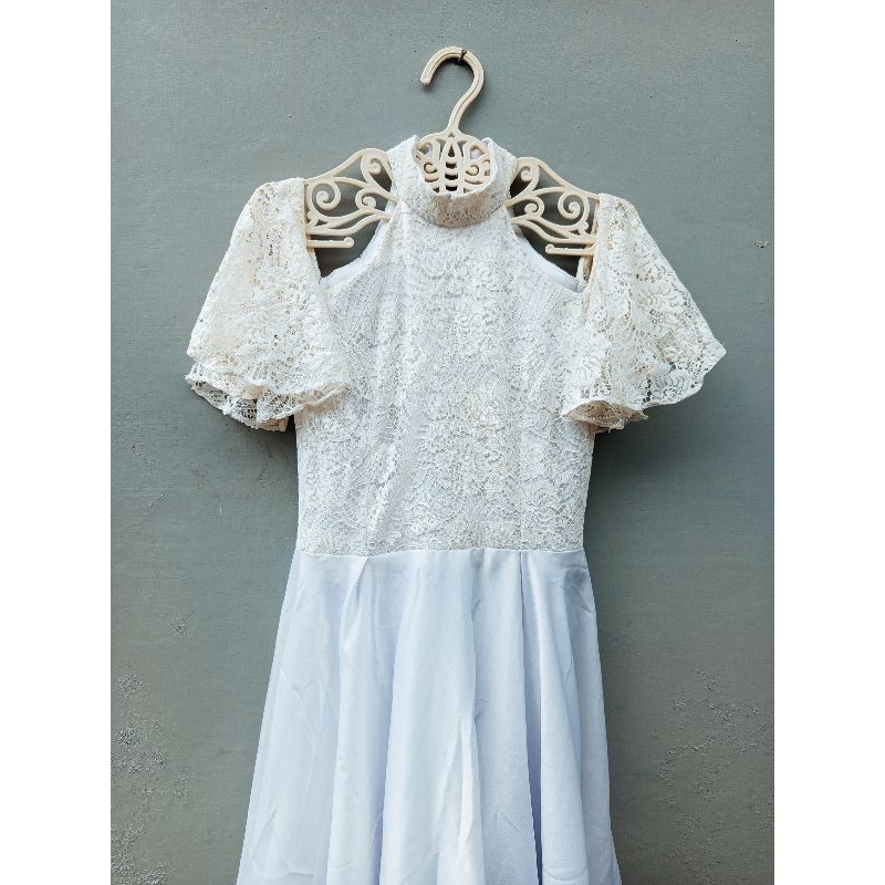 PL Baju pesta putih brokat/gaun pesta remaja