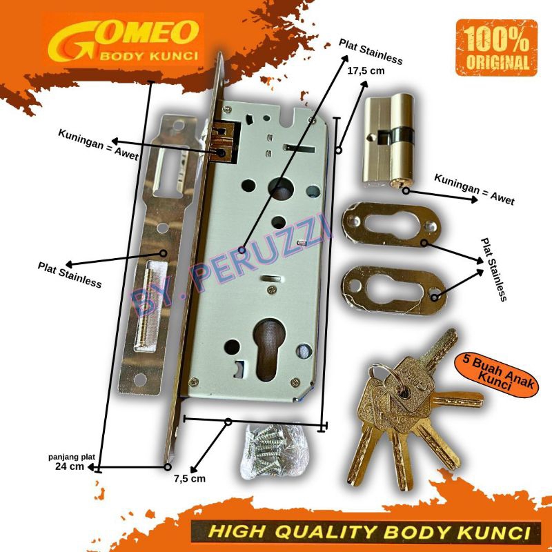 Kunci Pintu Body Pelor merk GOMEO 5 Anak Kunci