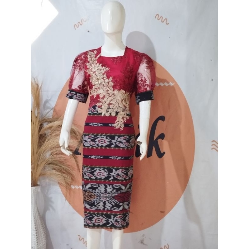 dress etnik gaun natal gaun pesta kombinasi brokat