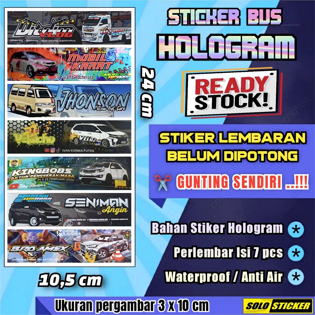 

Isi 7 pc Stiker Bus Hologram Lembaran Model Panjang Isi Campur Sesuai Foto Anti Air