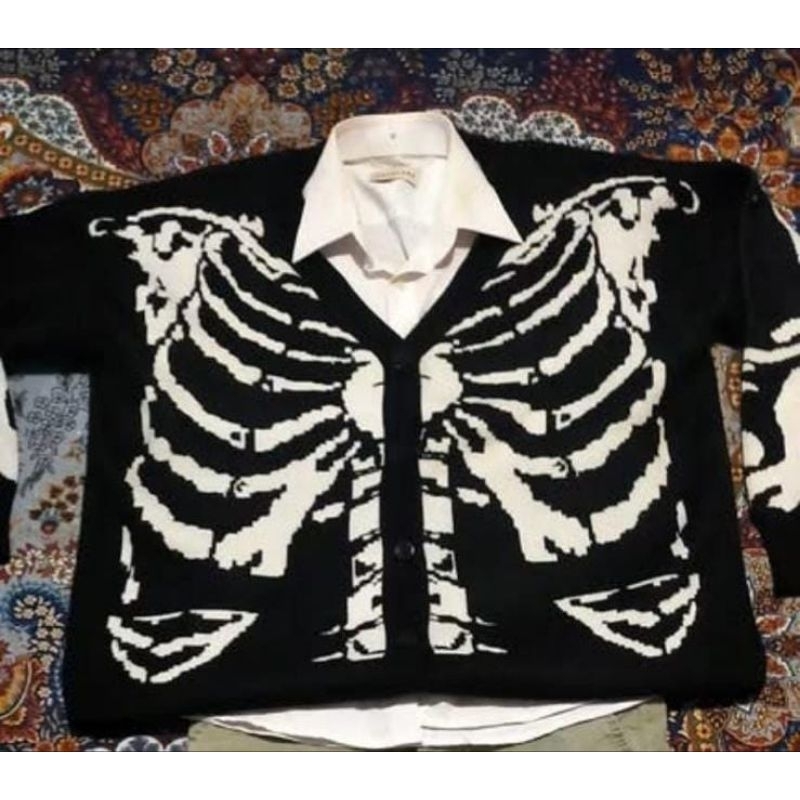 Stiego-Skeleton Black Cardigan Sweater Streetwear Vintage Style