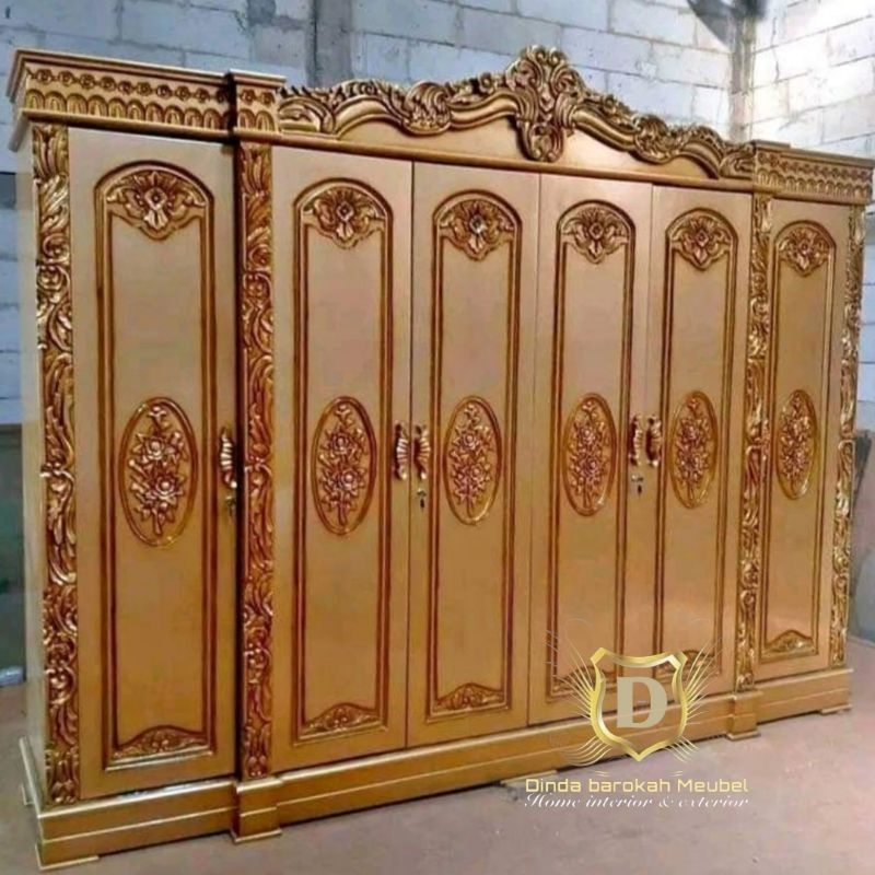 LEMARI PAKAIAN 6 PINTU KAYU JATI UKIR MODERN, LEMARI BAJU PINTU 6 UKIR MEWAH BERKUALITAS