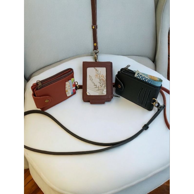 

Mdn - ID Card Holder Resleting Name Tag Taylor Lanyard Resleting Zipper Dompet Multifungsi Kulit