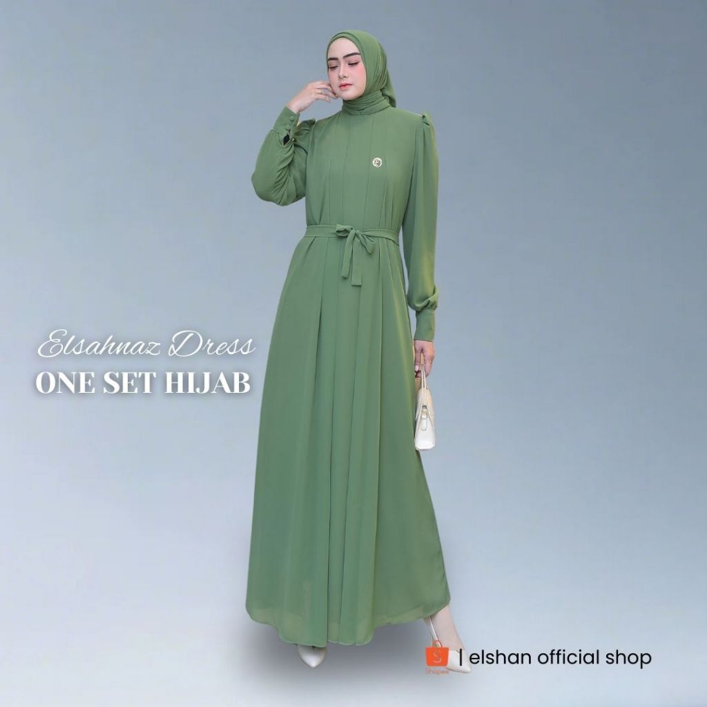 Elshan - Dress Set Hijab Segi Empat Ceruty Babydoll