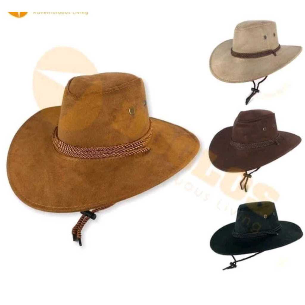 topi cowboy tali tambang / topi fedora / topi laken lebar / rimba