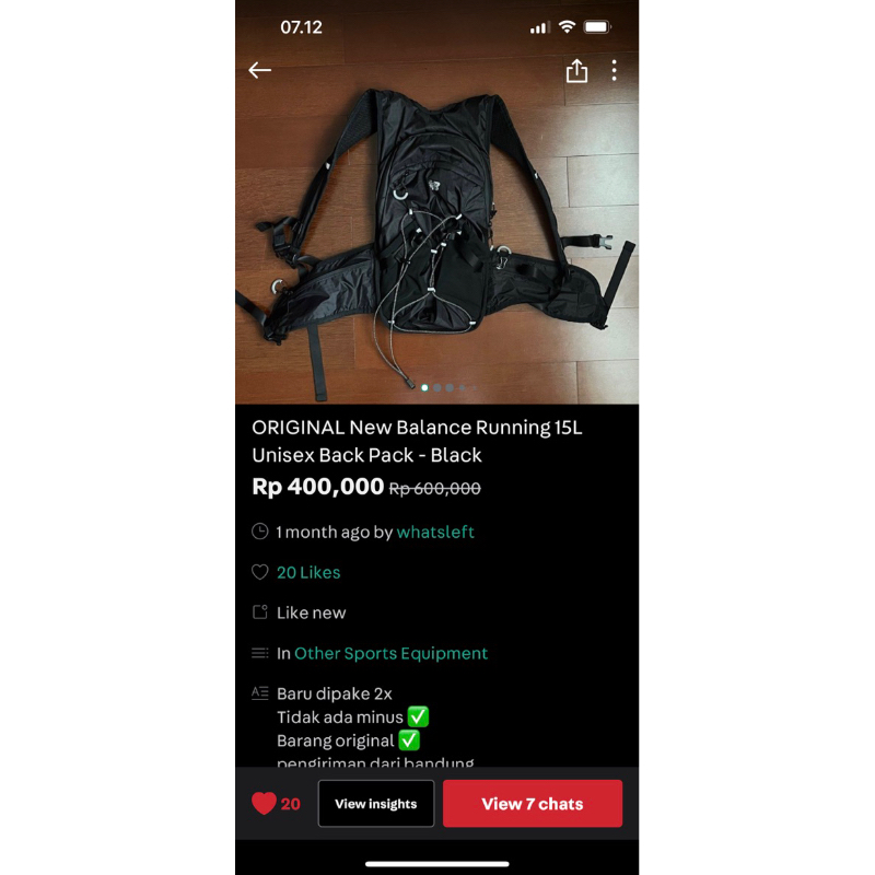 ORIGINAL New Balance Running 15L Unisex Back Pack - Black